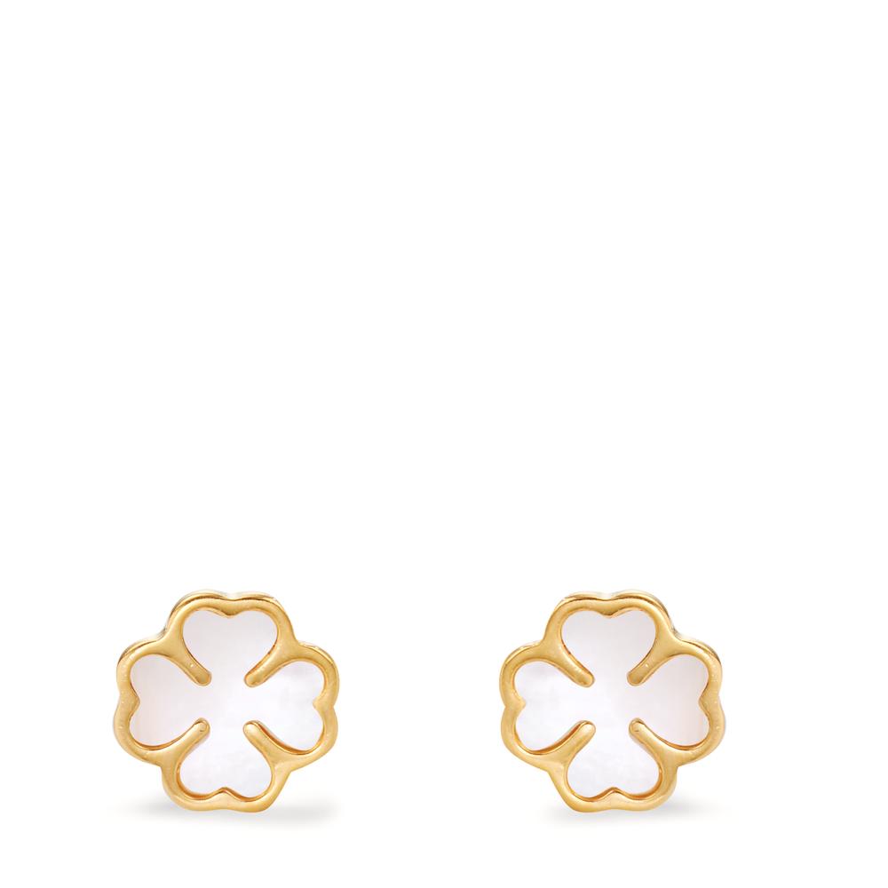 Clous d'oreilles Argent jaune Plaqué or nacre Feuille de Trèfle Ø7.5 mm