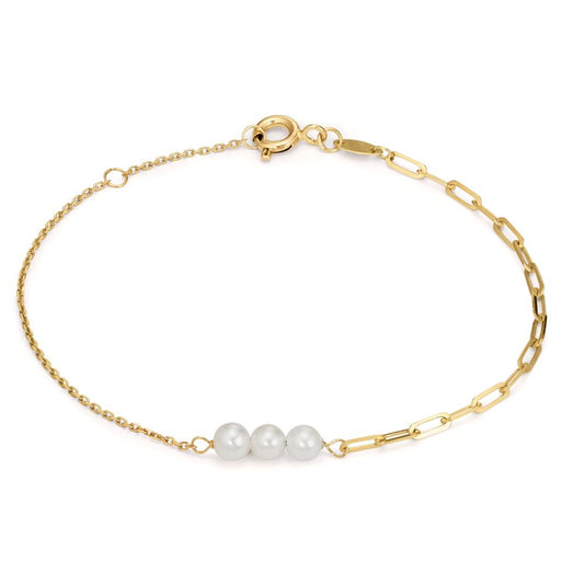 Bracelet Or jaune 9K perle d'eau douce 17-18.5 cm