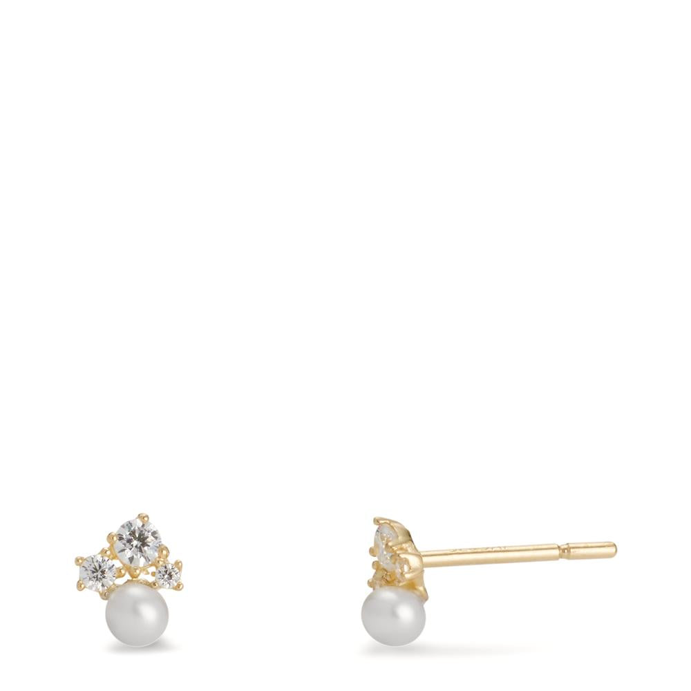 Clous d'oreilles Or jaune 9K Zircone 6 Pierres perle d'eau douce