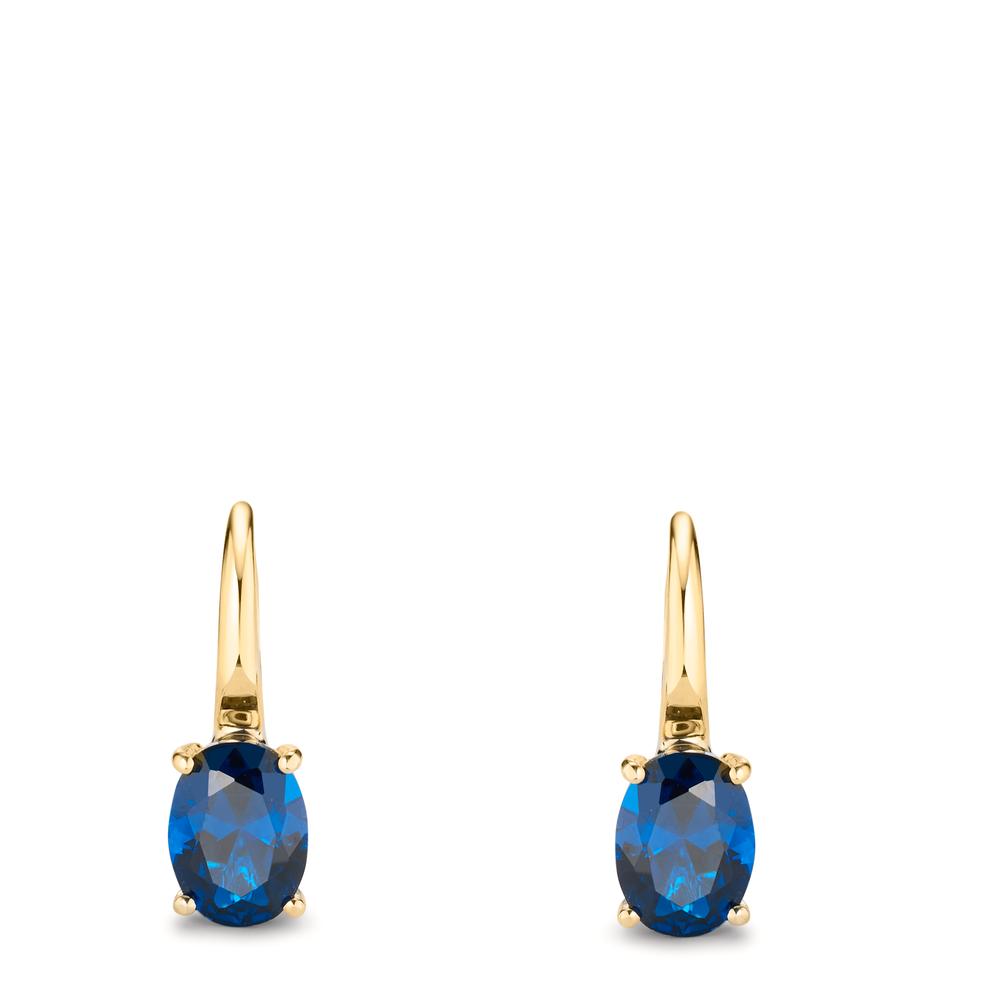 Pendant d'oreilles Or jaune 14K Zircone bleu, 2 Pierres