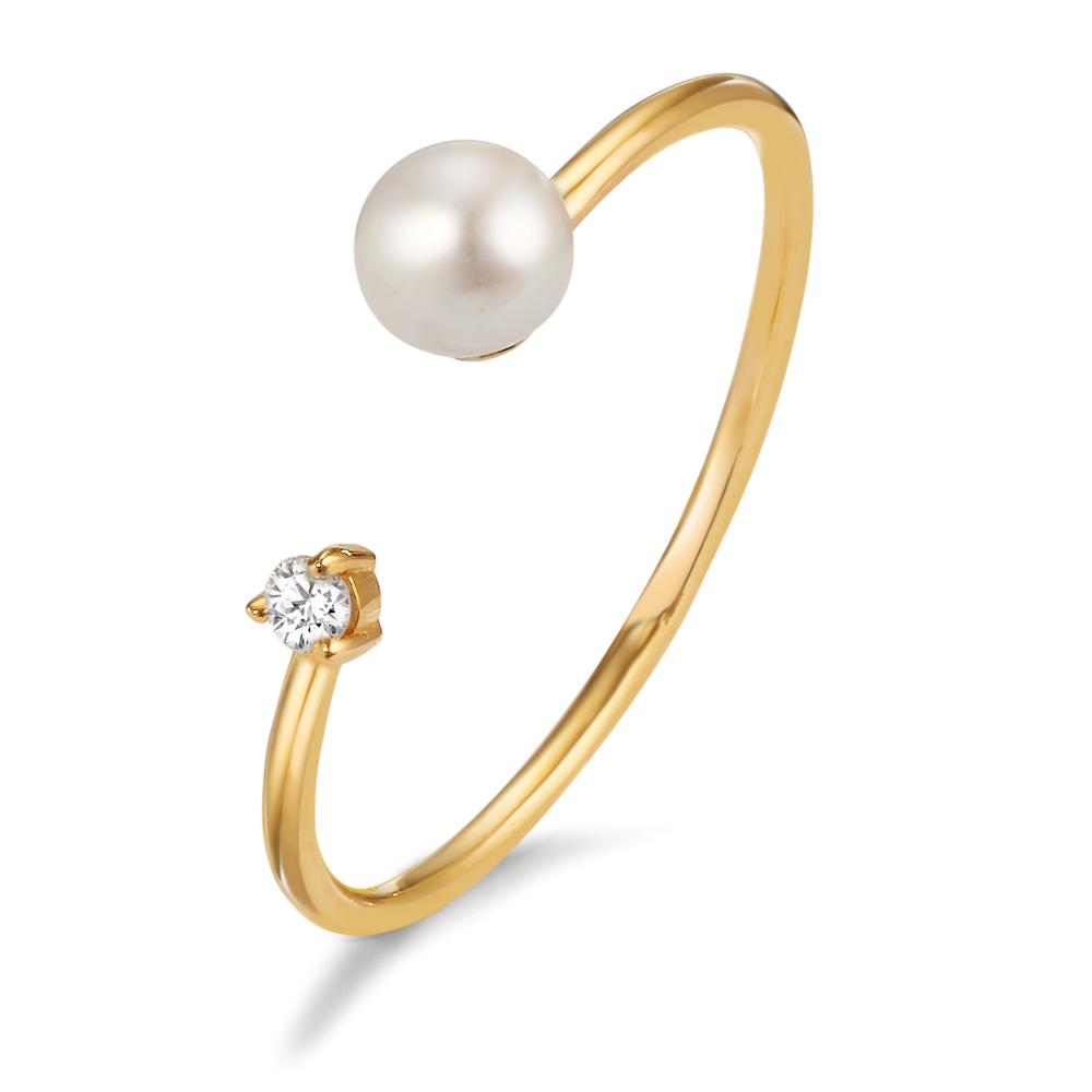 Ring 750/18 krt geel goud Diamant 0.03 ct, w-si zoetwater Parel