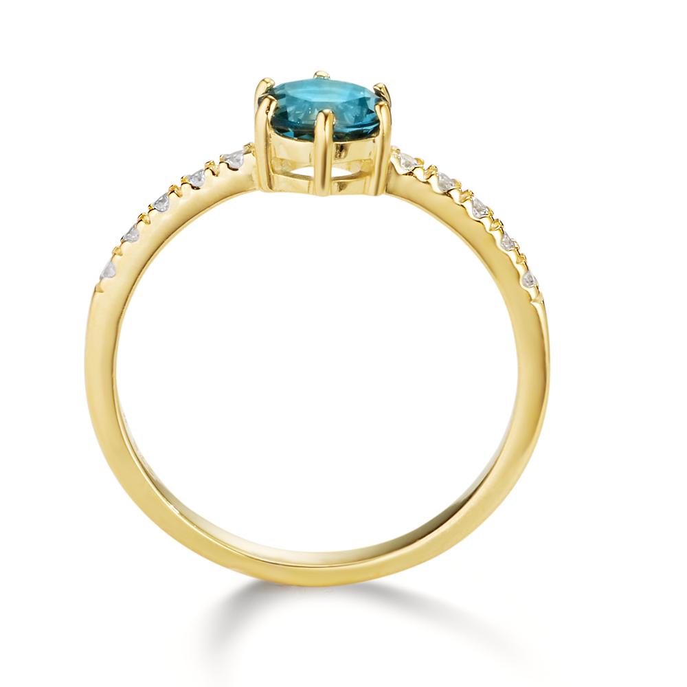 Bague Or jaune 9K Topaze London Blue, Zircone 10 Pierres