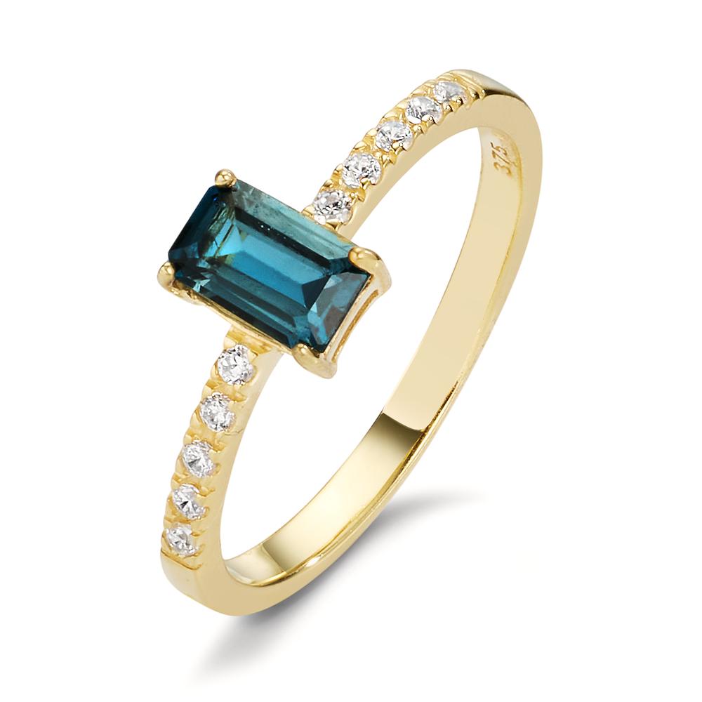 Fingerring 375/9 K Gelbgold London Blue Topas, Zirkonia 10 Steine