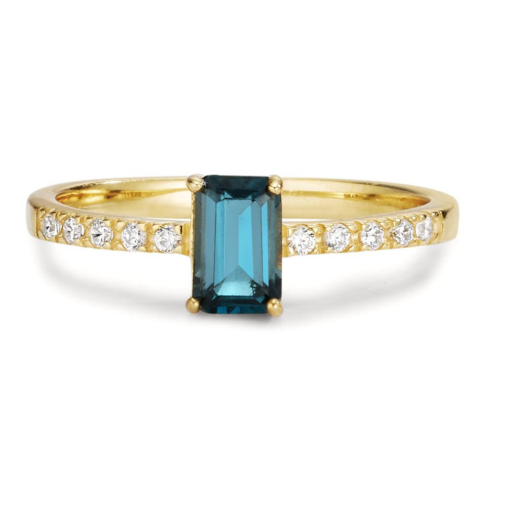 Fingerring 375/9 K Gelbgold London Blue Topas, Zirkonia 10 Steine