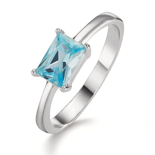 Bague Argent Zircone aqua Rhodié