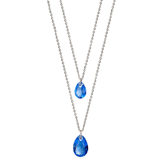 Collier Roestvrijstaal Zirkonia blauw, 2 Steen 40-44 cm