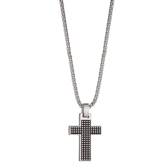 Collier Edelstahl schwarz IP beschichtet Kreuz verstellbar