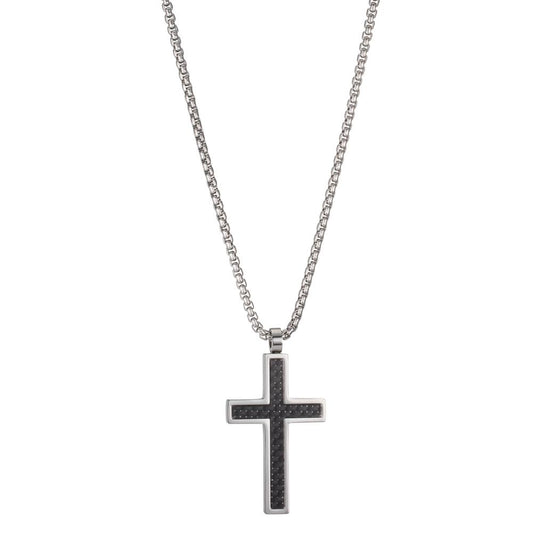 Collier Edelstahl, Carbon Kreuz verstellbar