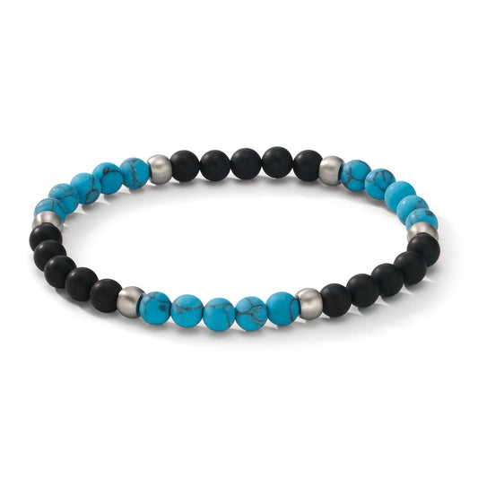 Bracelet Acier inoxydable Agate noir, Turquoise 20 cm Ø6.5 mm