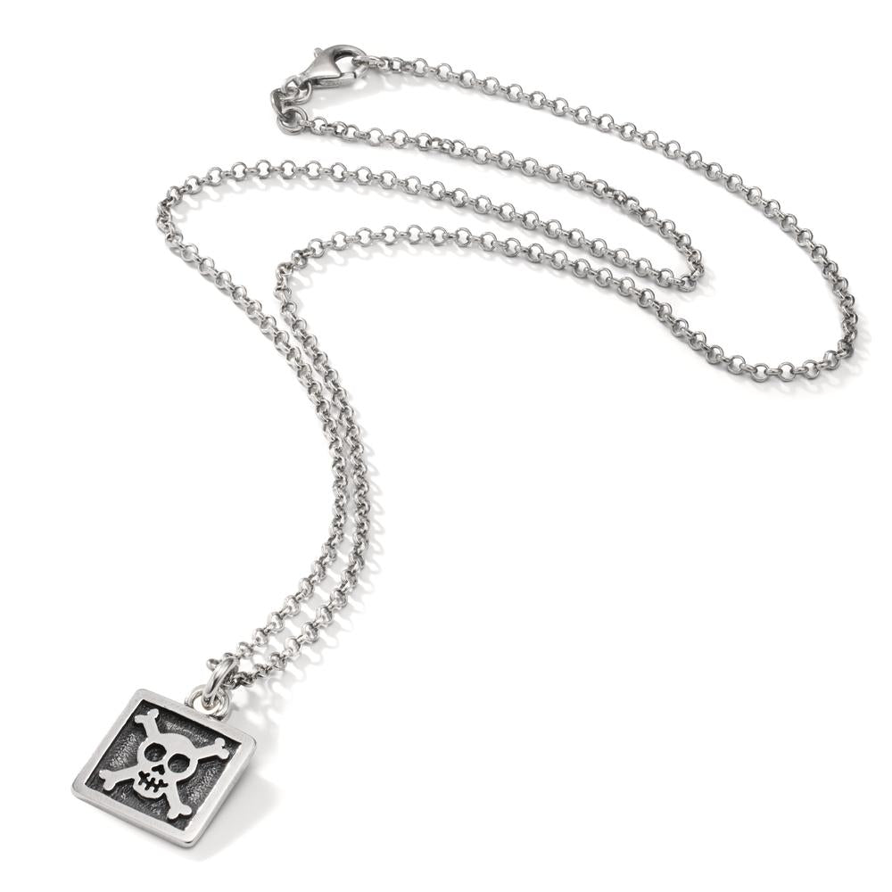 Collier Argent Patinée Tête de Mort 50 cm