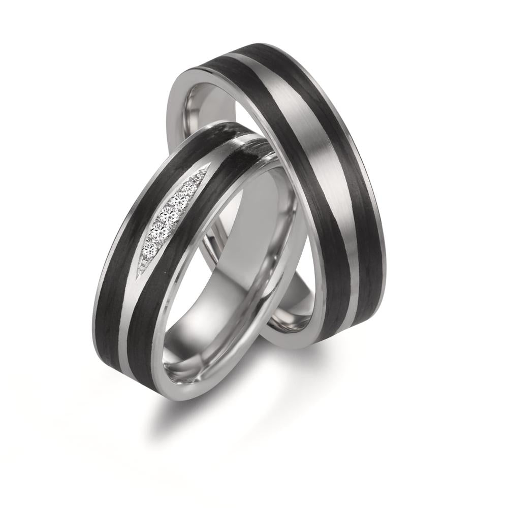 Partnerring 950 Platina, Carbon Diamant 0.034 ct, 5 Steen, w-si