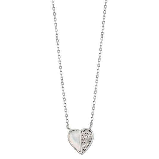 Collier Argent Zircone Rhodié nacre Coeur 40-45 cm