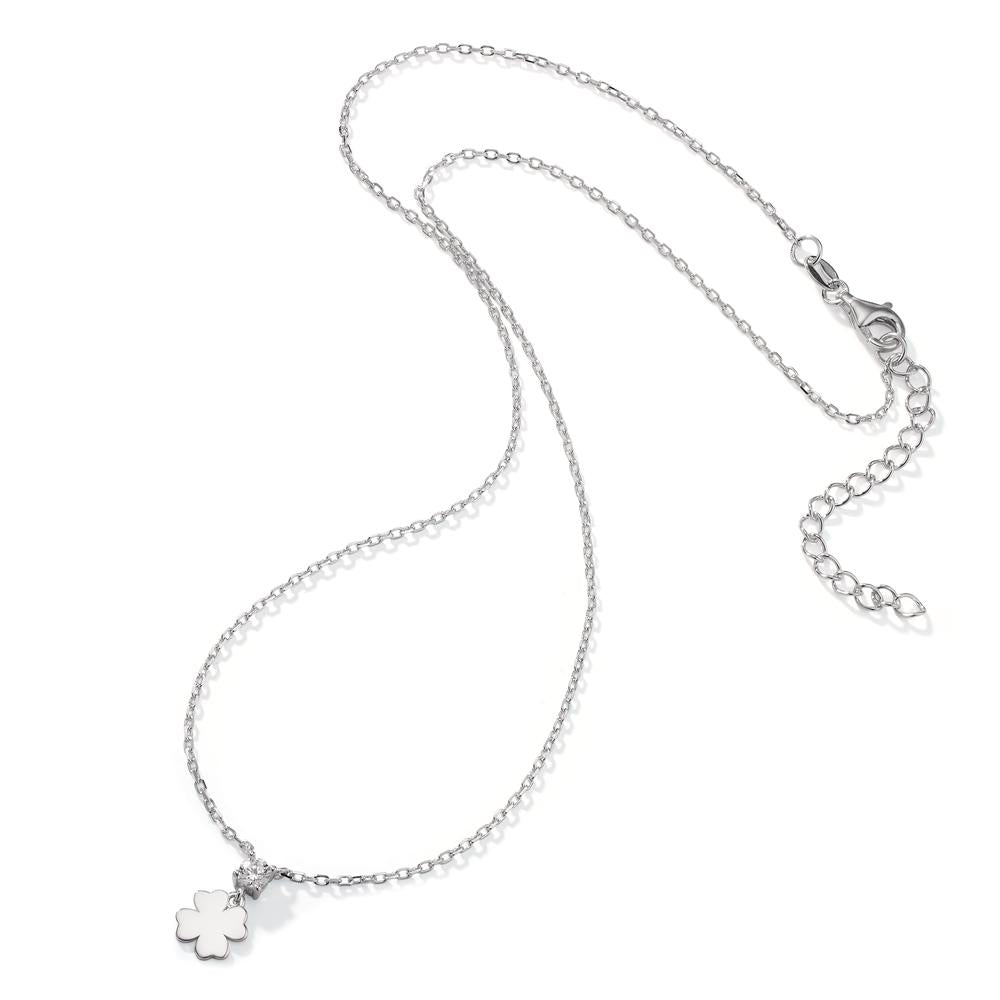 Collier Argent Zircone Rhodié Feuille de Trèfle 40-45 cm