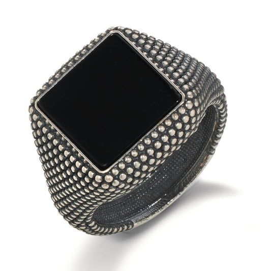 Bague Argent Onyx Patinée