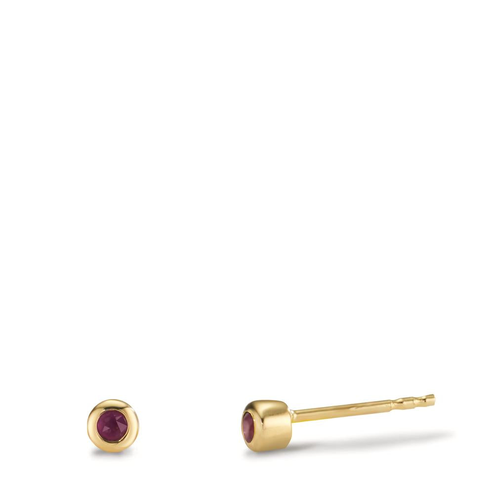 Clous d'oreilles Or jaune 9K Rubis 2 Pierres Ø3 mm