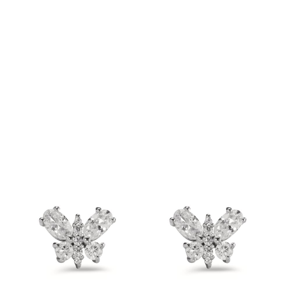 Clous d'oreilles Argent Zircone 18 Pierres Rhodié Papillon