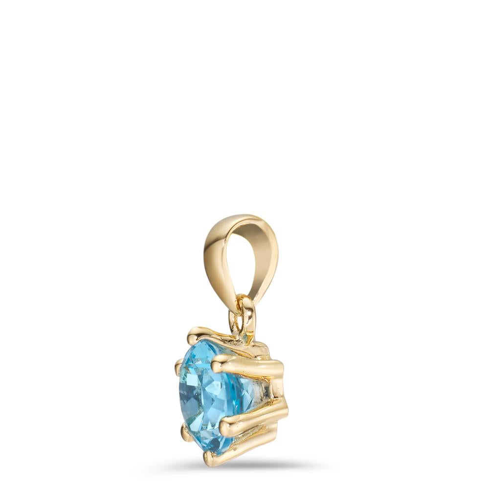 Pendentif Or jaune 9K Topaze bleu, 2 Pierres Ø6.5 mm