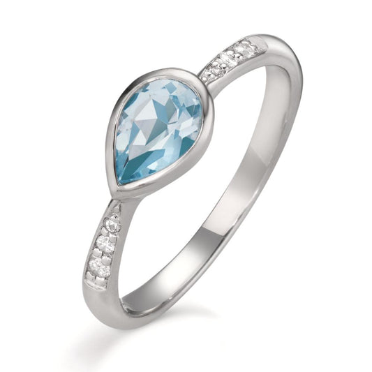 Ring Zilver Zirkonia 6 Steen, Topaas blauw Gerhodineerd