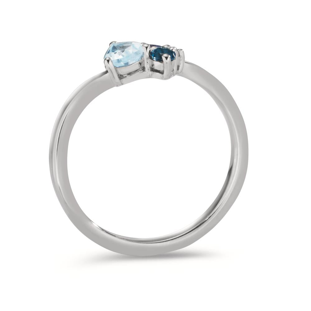 Bague Argent Zircone, Lolite, Topaze London Blue, Topaze bleu Rhodié