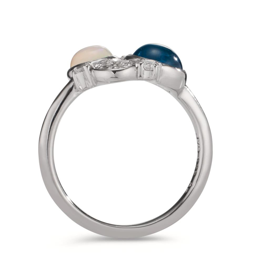 Ring Zilver Zirkonia, Topaas blauw, Opaal Gerhodineerd