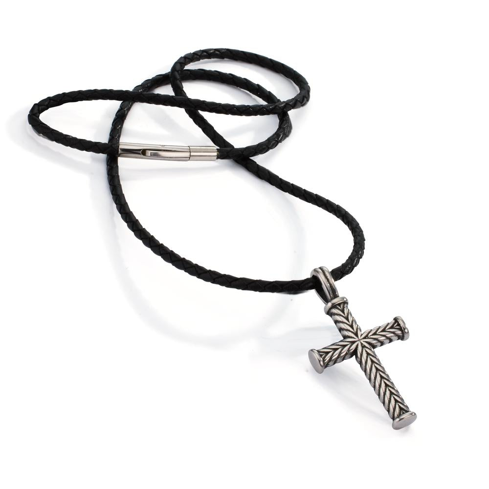 Chaînette avec pendentif Acier inoxydable, Cuir Croix 50 cm