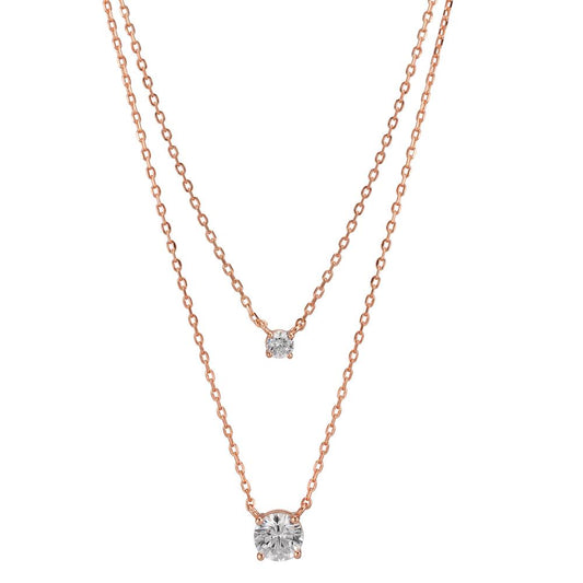 Collier Argent Zircone 2 Pierres rosé Plaqué or 40-45 cm