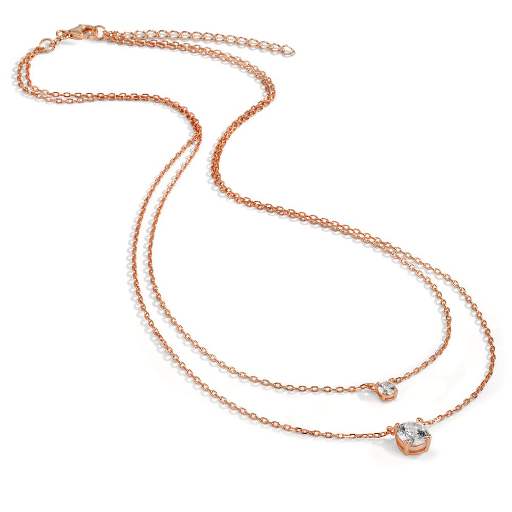 Collier Argent Zircone 2 Pierres rosé Plaqué or 40-45 cm