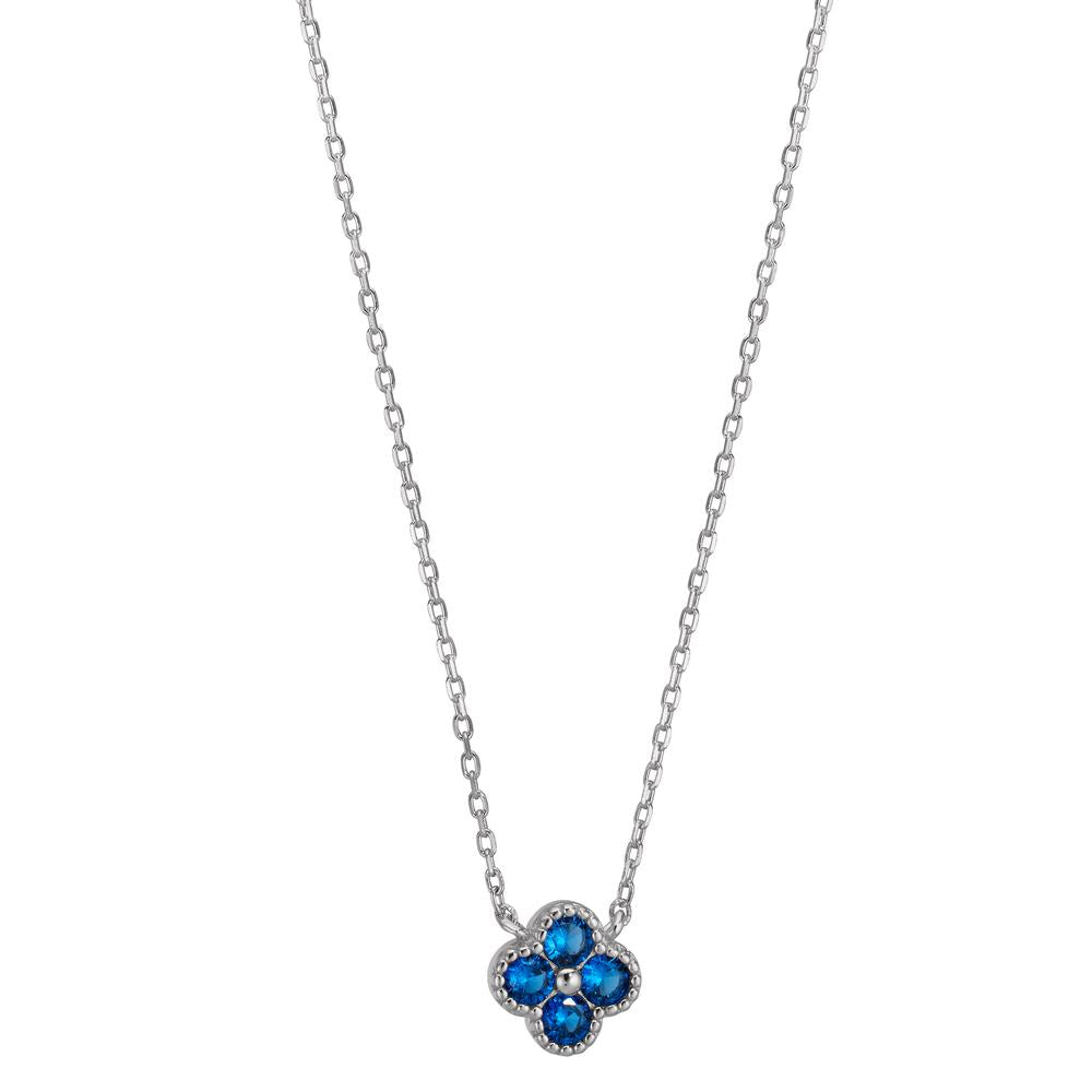 Collier Zilver Zirkonia blauw, 4 Steen Gerhodineerd Bloem 40-45 cm