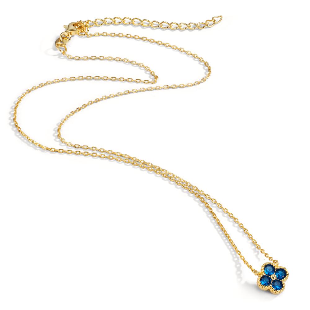 Collier Argent Zircone bleu, 4 Pierres jaune Plaqué or Fleur 40-45 cm