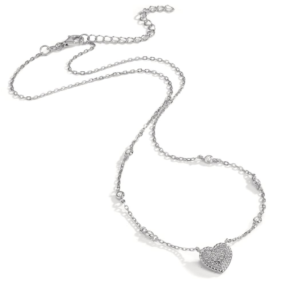 Collier Zilver Zirkonia Gerhodineerd Hart 40-45 cm