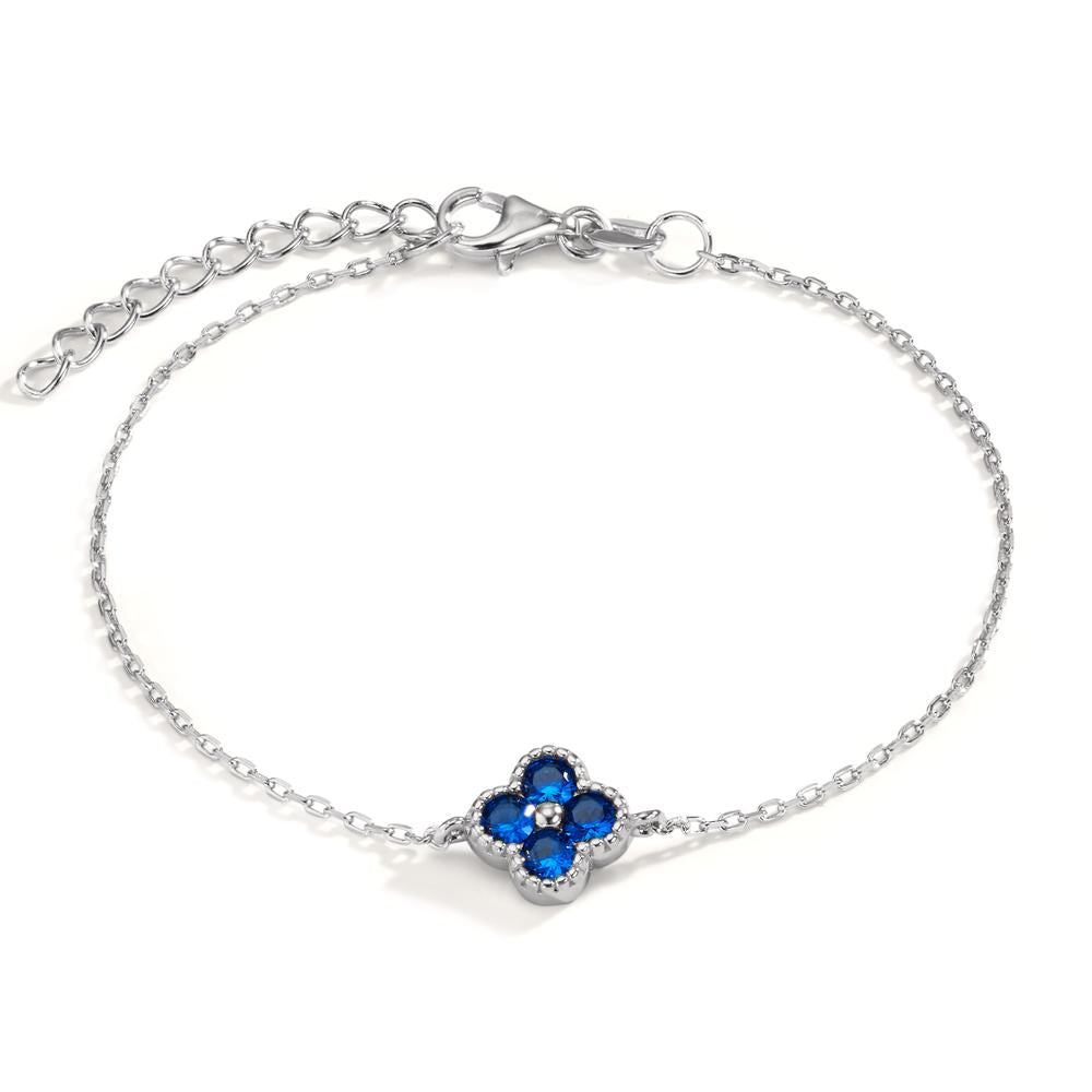 Armband Silber Zirkonia blau, 4 Steine rhodiniert Blume verstellbar