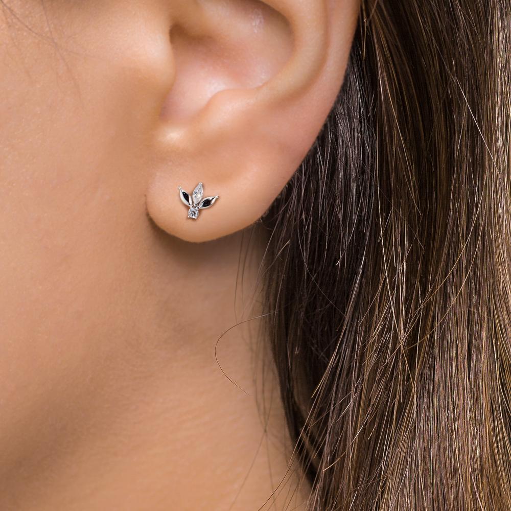 Clous d'oreilles Argent Zircone 4 Pierres Rhodié Ø7 mm