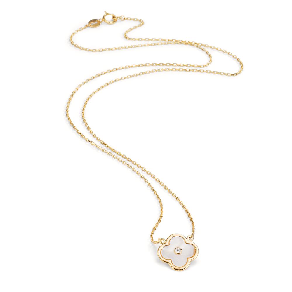 Collier 375/9K geel goud Zirkonia Parelmoer Bloem 45 cm